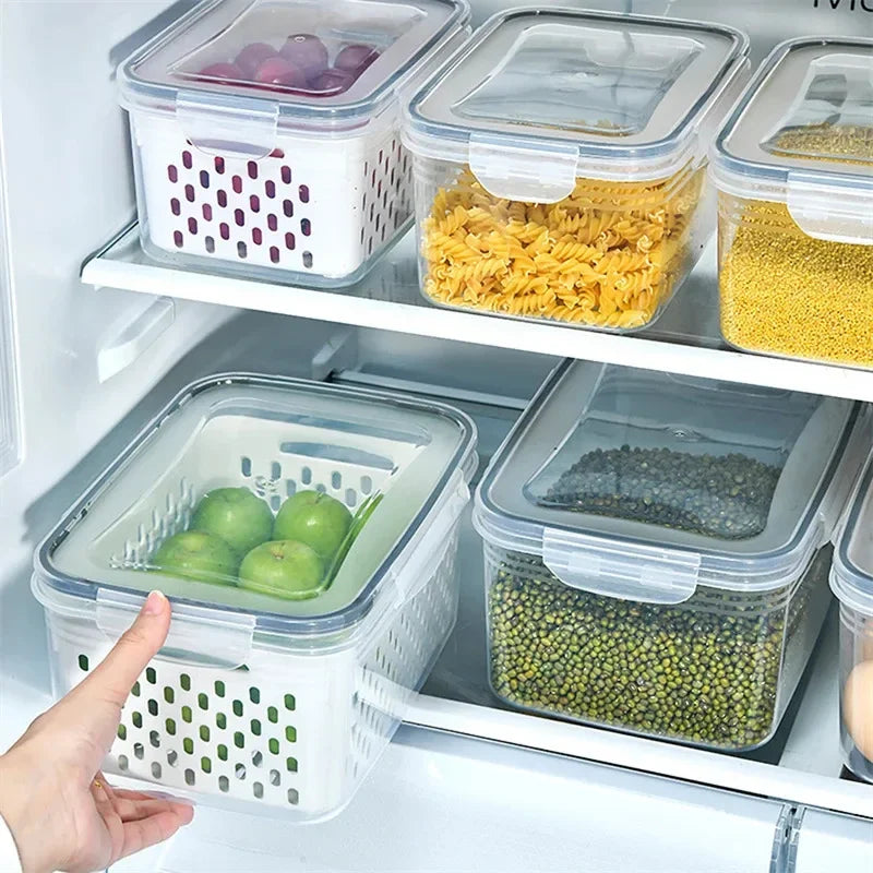 Clear Fresh-Keeper Box – Drain Basket for Veggies & Fruits!