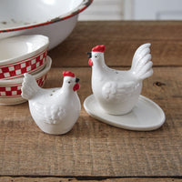 Thumbnail for Rustic Farmhouse Hen & Rooster Salt & Pepper Shakers with Egg Plate Set