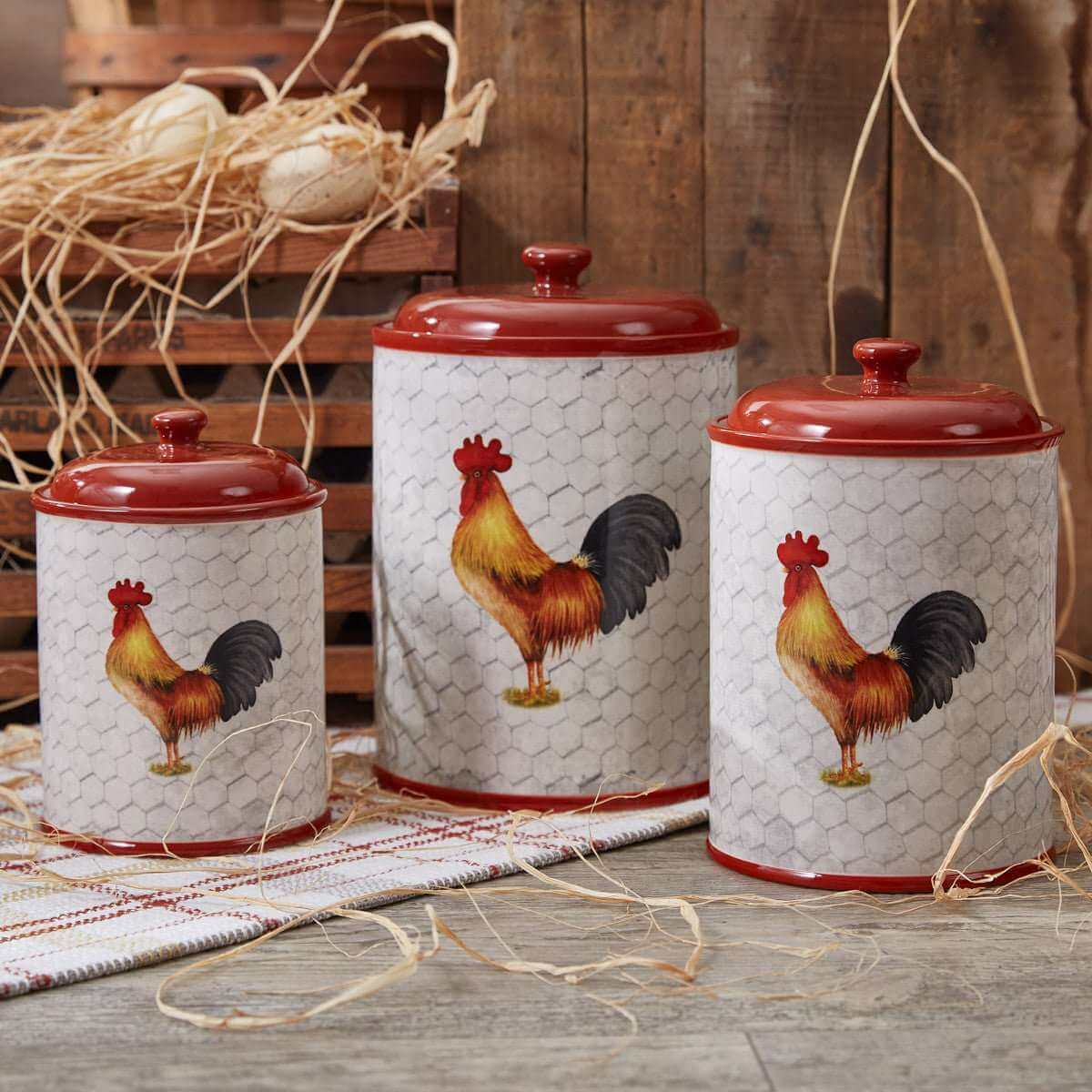 3 Piece Rooster Canister Set - Kitchen Tools & Utensils