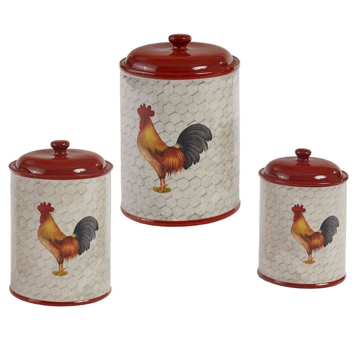 3 Piece Rooster Canister Set - Kitchen Tools & Utensils