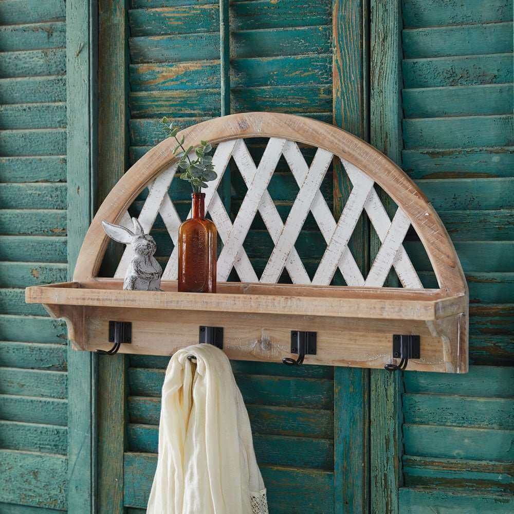 Arched Lattice Shelf with Hooks - Wall Shelves & Ledges