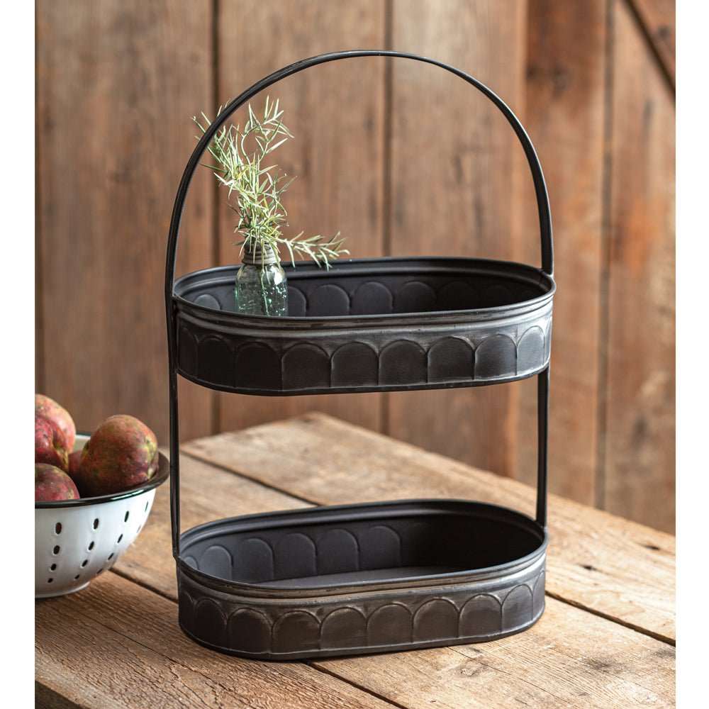 Black Metal Two-Tiered Tray - Decorative Trays