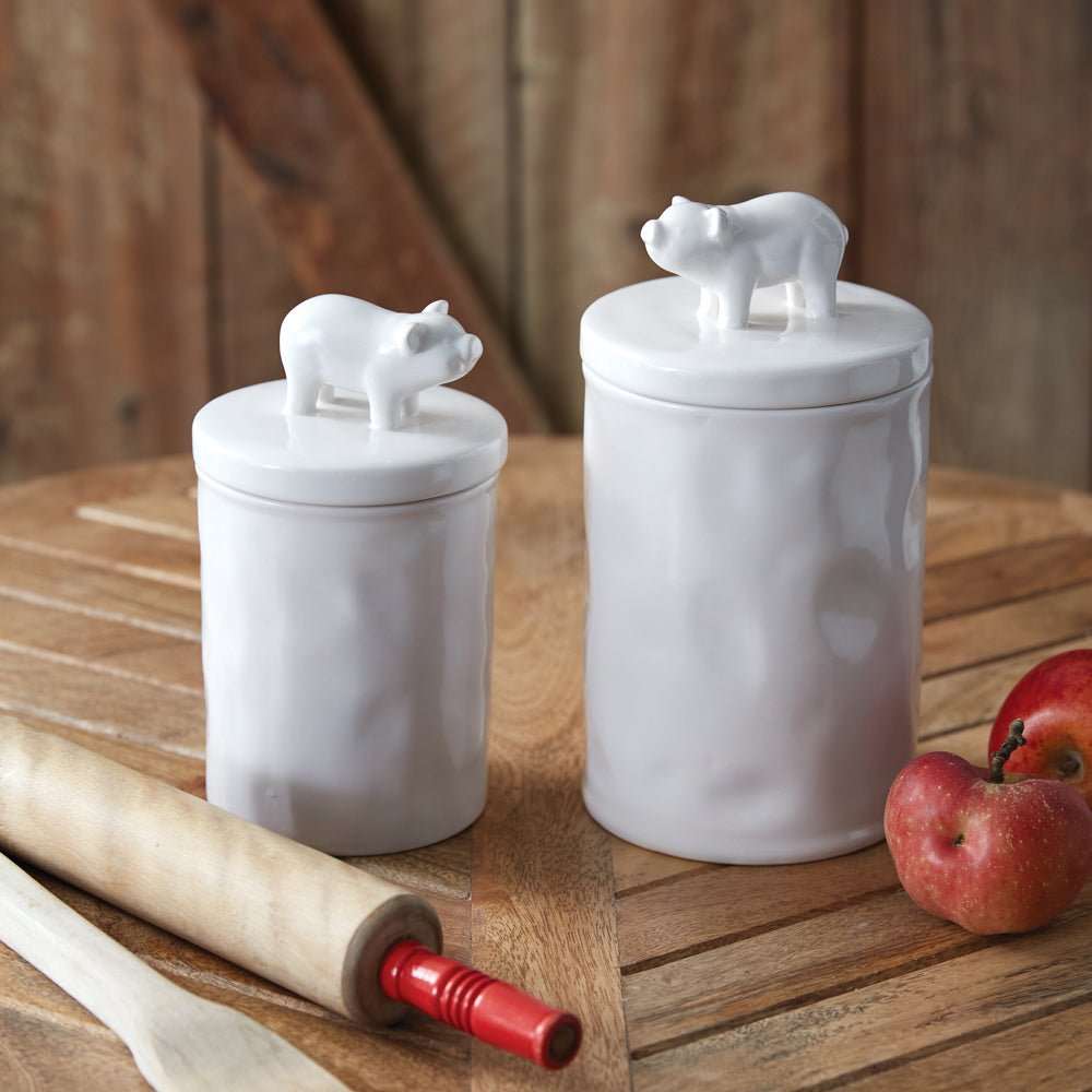 Large Farmhouse Piglet Ceramic Canister - Kitchen Countertop
