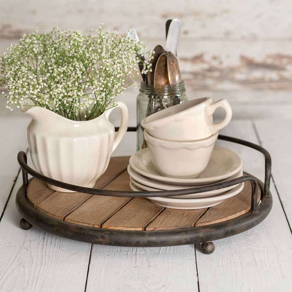 Round Wood Plank Serving Tray - Decorative Trays