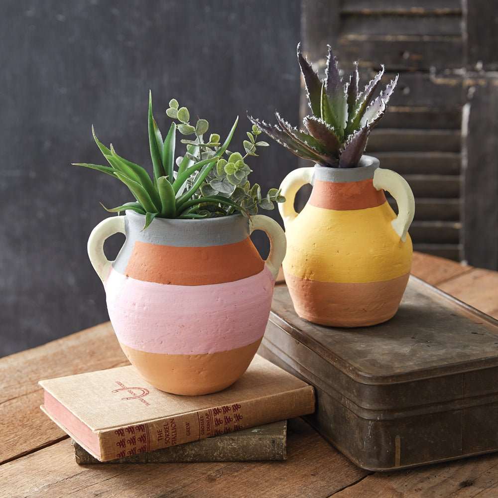 Two Color Blocked Terra Cotta Vases - Vases