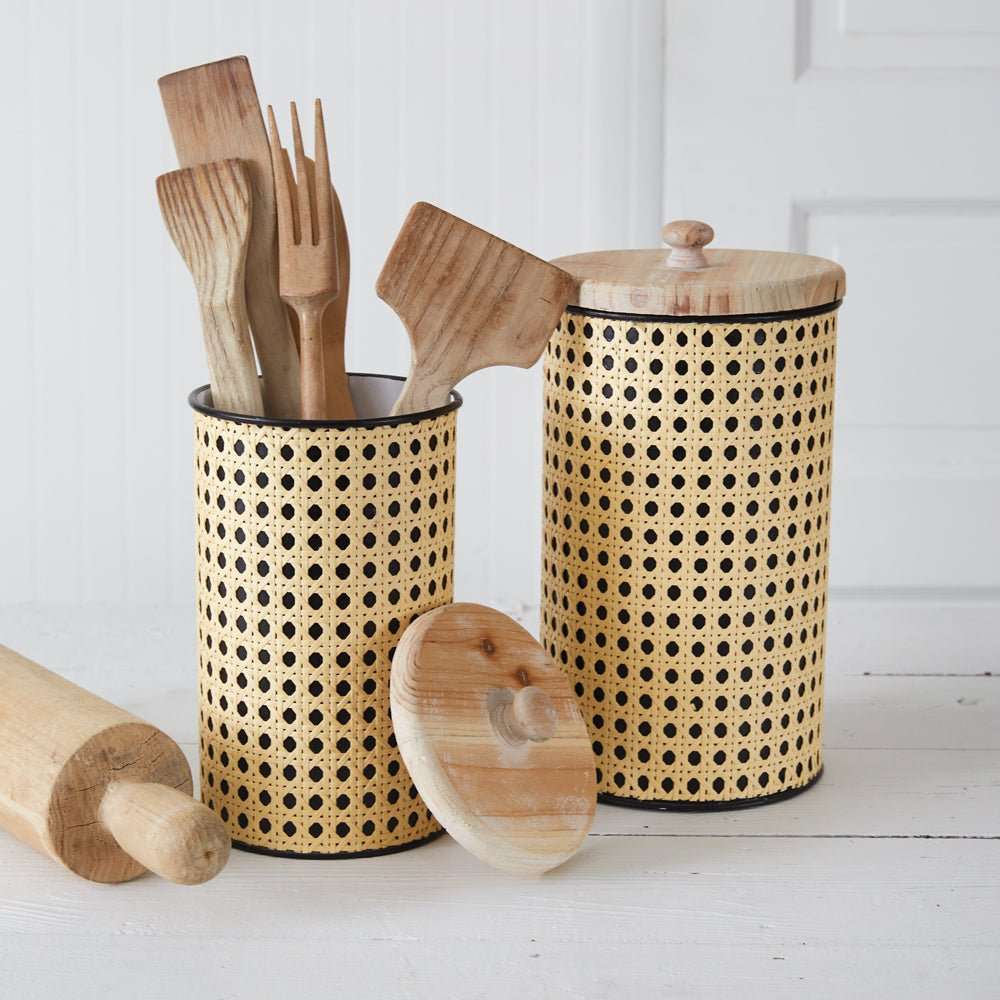Two Open Weave Cane Containers - Serveware