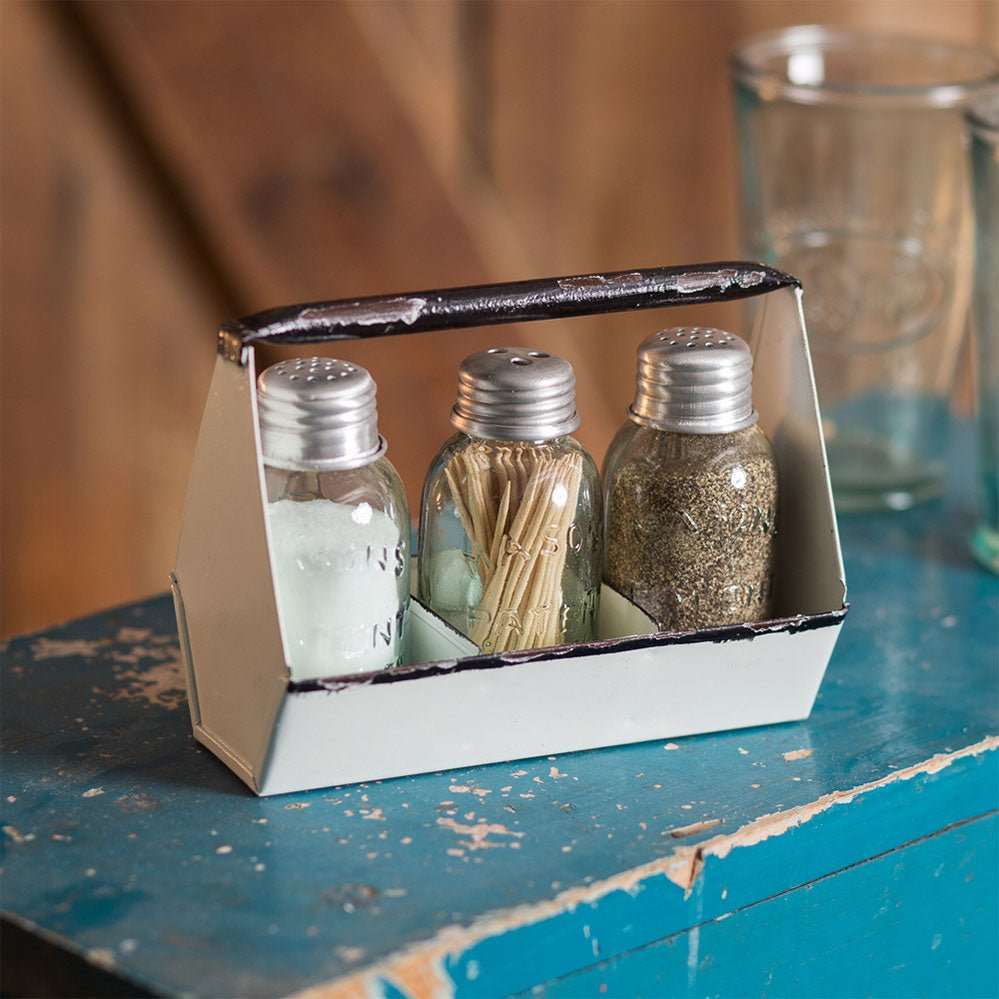 White Toolbox Salt Pepper Toothpick Caddy - Salt & Pepper Shakers