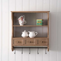 Thumbnail for Wood Organizer Shelf with Drawers and Hooks -